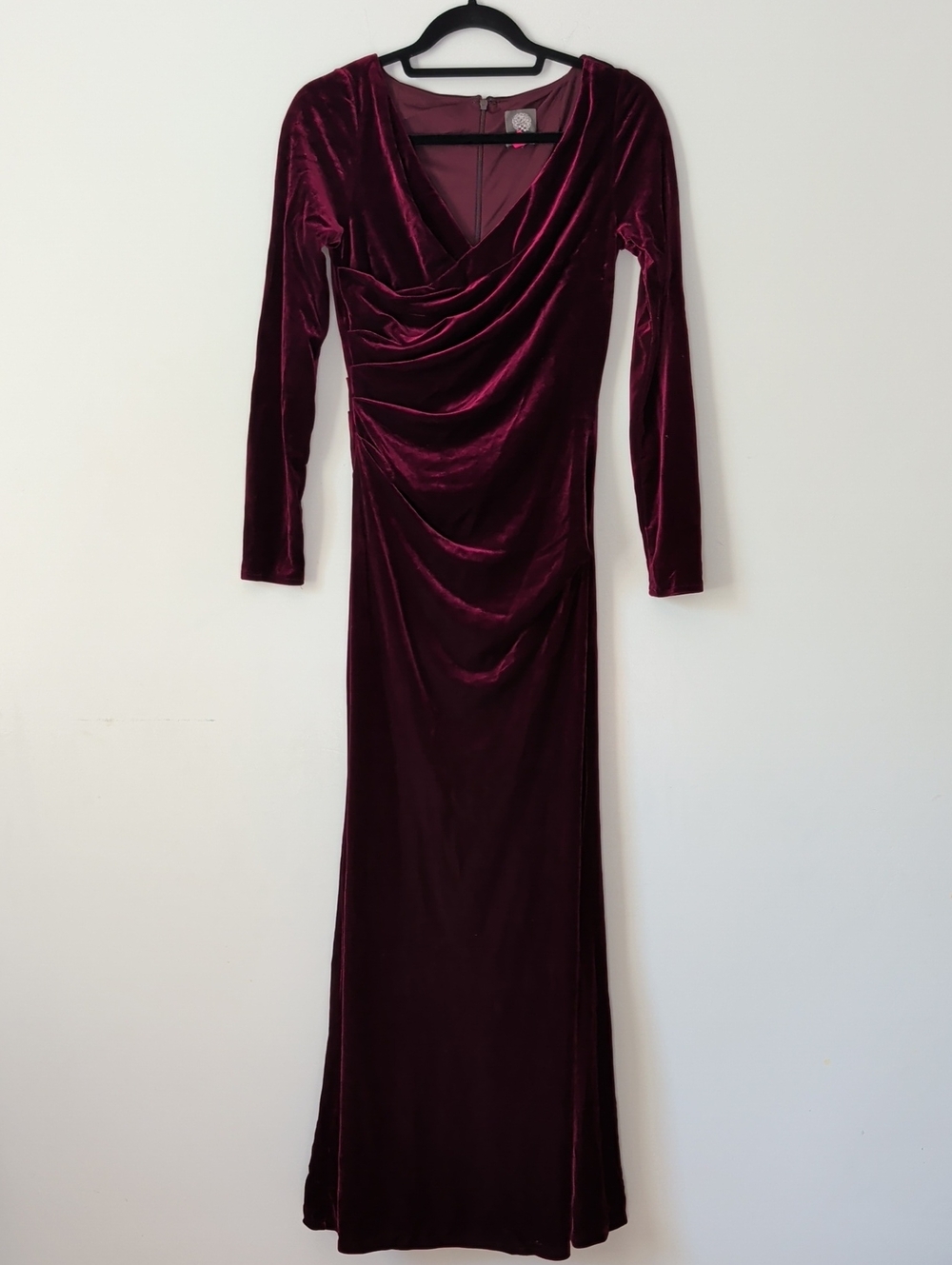 Vince Camuto Burgundy Velvet Draped Maxi Dress